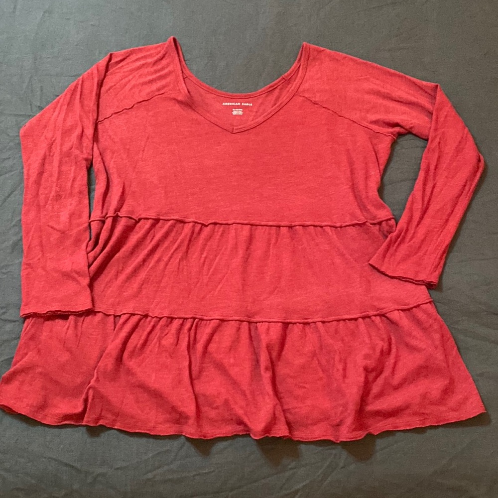 Wine Maroon Ruffle Tiered Shirt XL American Eagle